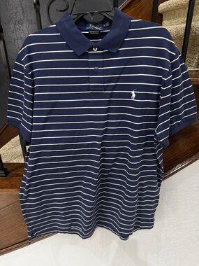 XL Custom Slim fit Polo by Ralph Lauren Navy with White Stripe Polo Shirt